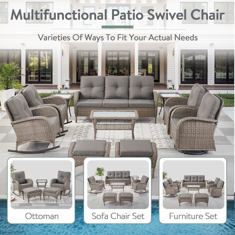 Pocassy 3-Piece Outdoor Rocking Chairs with Side Table Patio Rocker Chairs Bistro Set