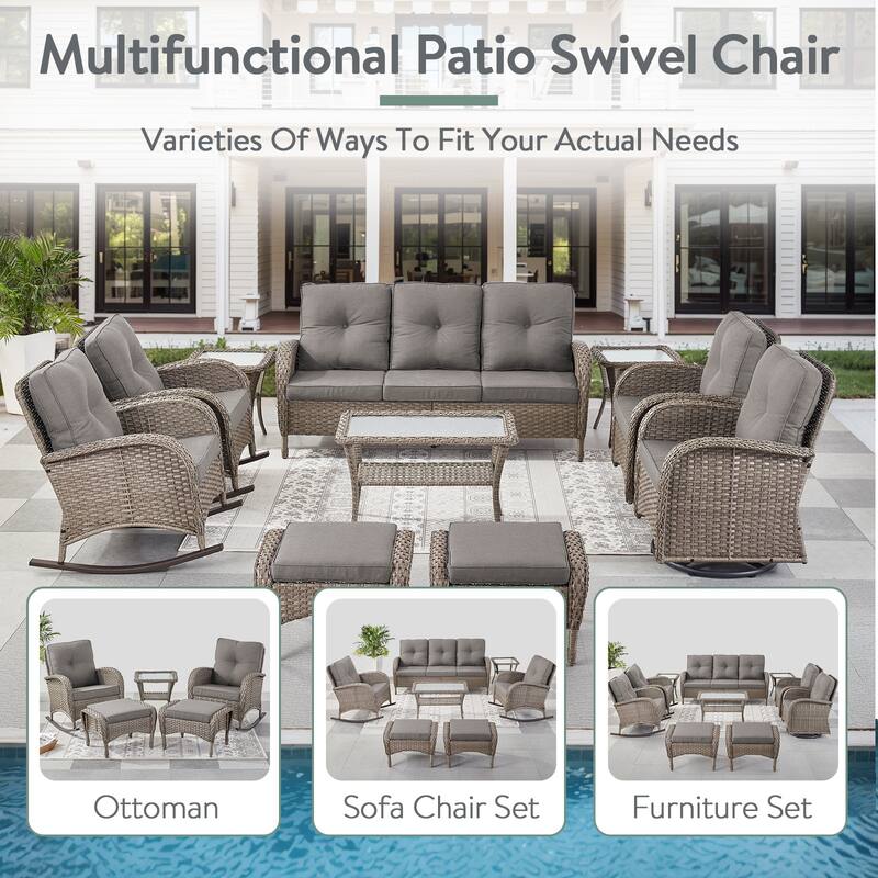 Pocassy 3 Pieces Outdoor Rocking Chairs with Side Table Patio Set.