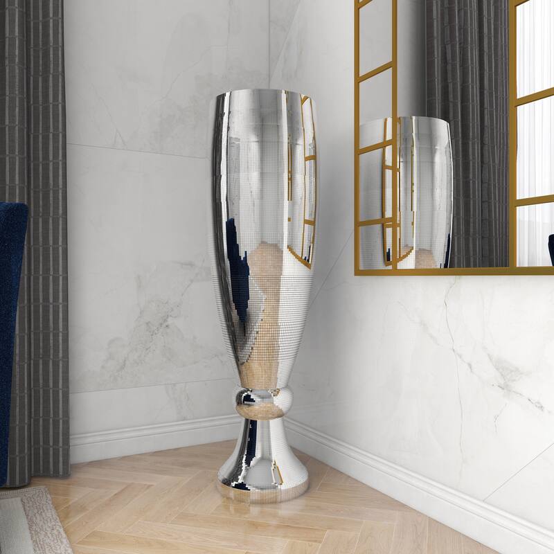 Silver Polystone Glam Vase with Mosaic Mirror Inlay