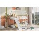 preview thumbnail 1 of 11, Twin over Twin House Bunk Bed with Ladder and Slide,Industrial House Design White