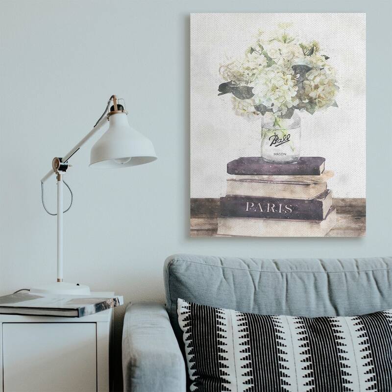 Stupell Delicate White Florals on Parisian Bookstack Canvas Wall Art - Multi-Color