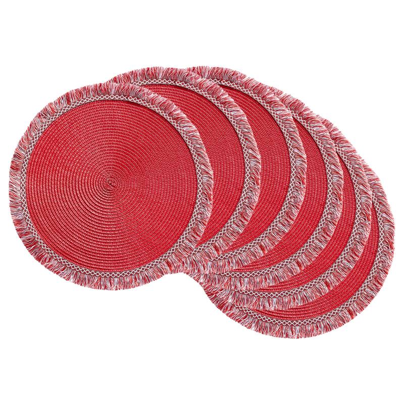 DII Nautical Blue Round Fringed Placemat Set/6