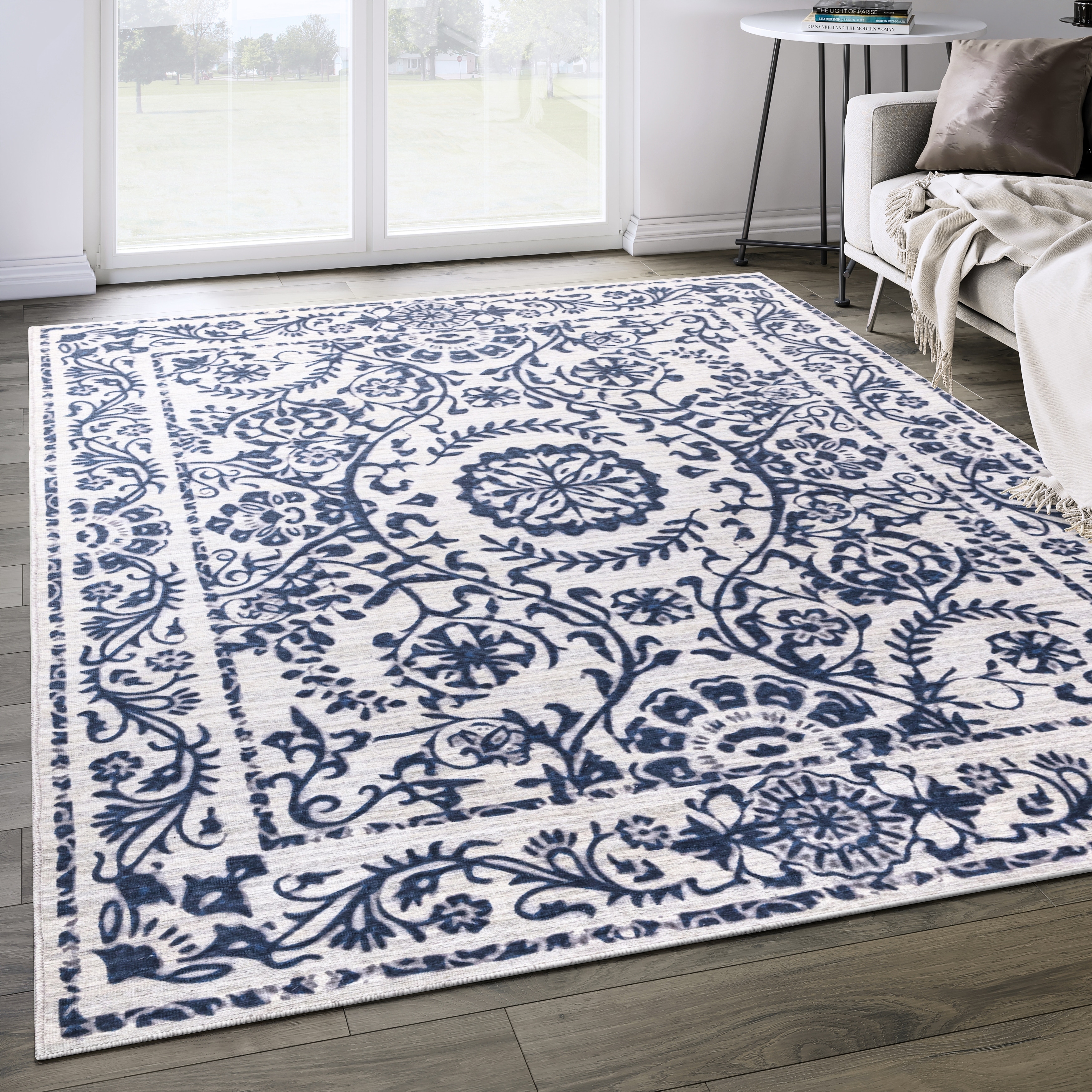 Abani Rugs Parker PAR110A Cream Blue Floral Medallion Rug