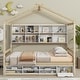 preview thumbnail 14 of 34, Elegant Full House Bed Kids Bed with Roof Frame,Bedside Storage Shelves,Ladder and Guardrail