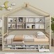 preview thumbnail 2 of 10, Natural Full Size House Bed with Roof Frame, Bedside-shelves, and Under Bed Storage Unit