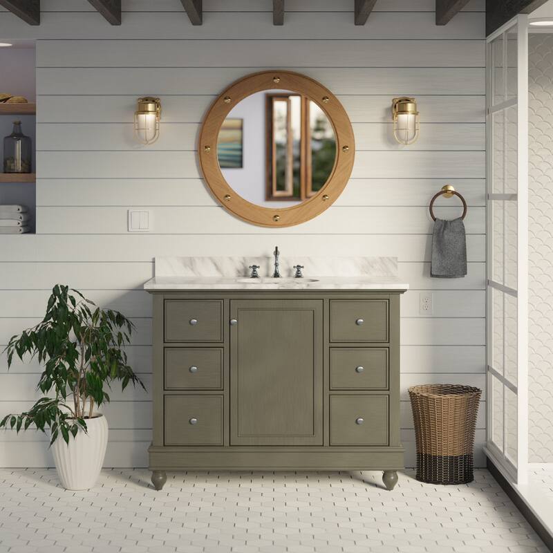 KitchenBathCollection Bella 42" Bathroom Vanity with Carrara Marble Top