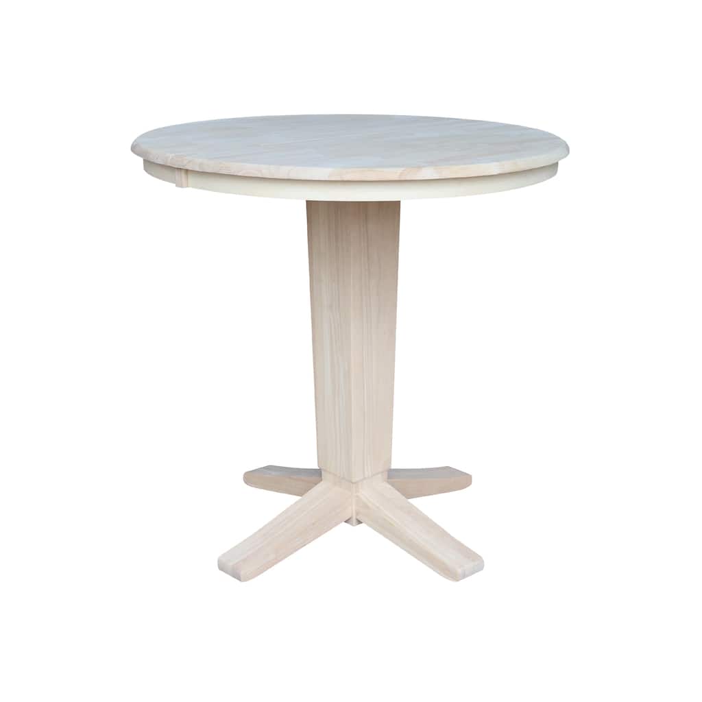 36 in. Round Top Pedestal Counter Height Dining Table with 12 in Leaf