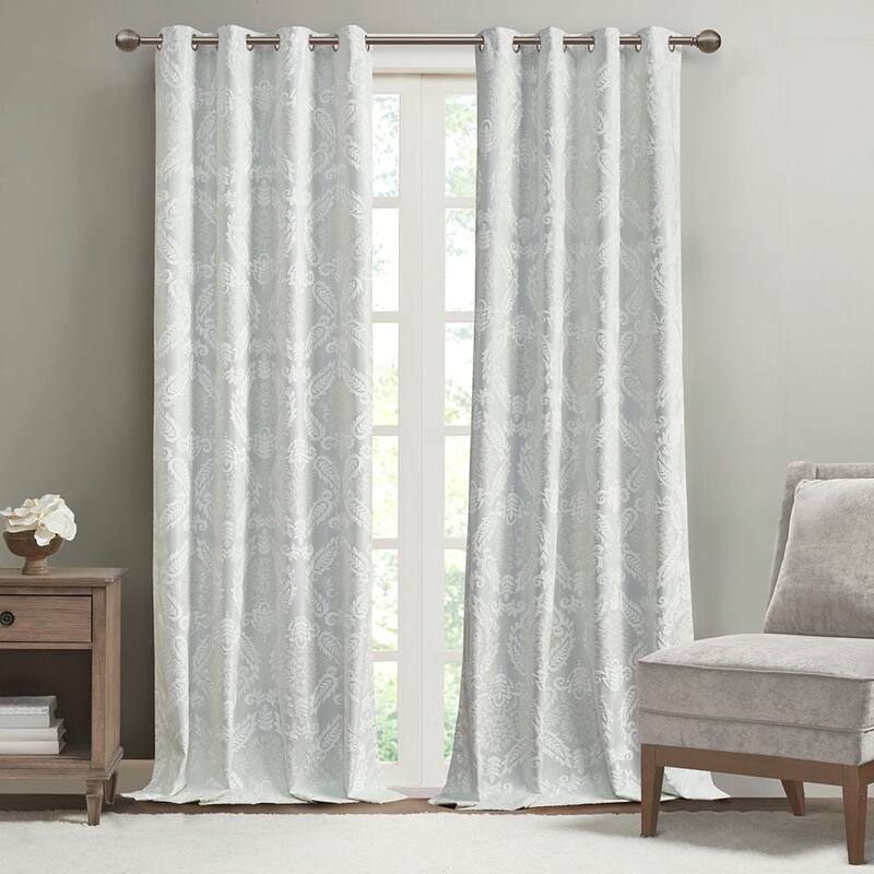 Knitted Jacquard Paisley Total Blackout Grommet Top Curtain Panel(Only 1 Pc Panel)