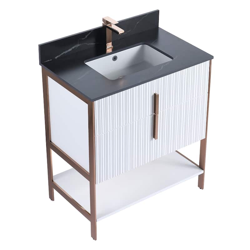 Fine Fixtures Serenity Modern Bathroom Vanity with Black Sintered Stone Top