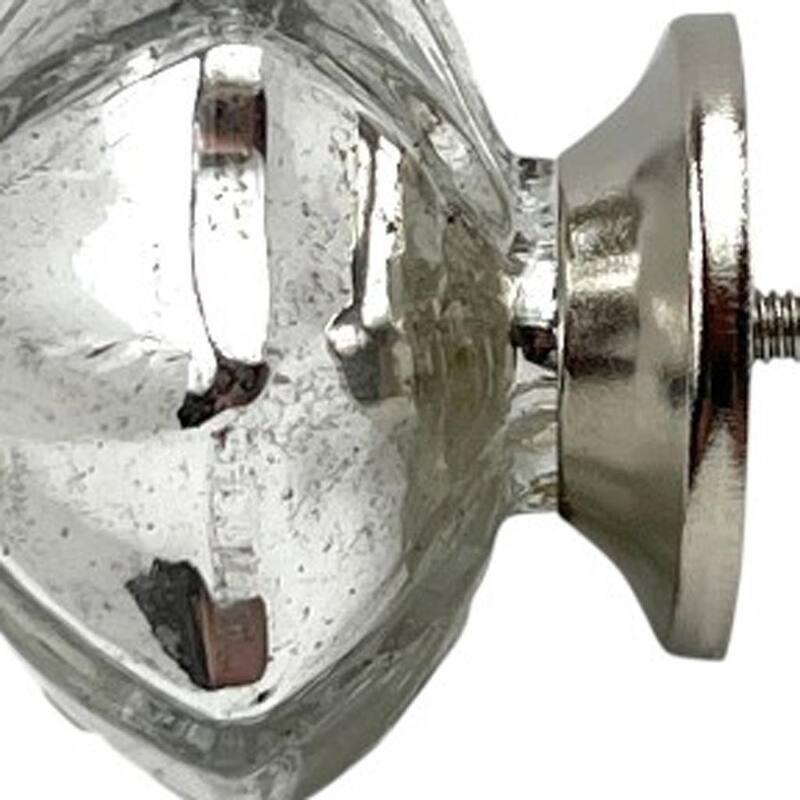 HomeRoots Set of Six Silver Glass Drawer Pull Knobs - 1.50 in. x 1.75 in. x 1.50 in.