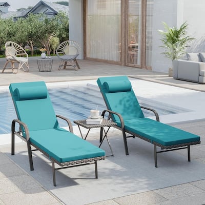3-Piece Outdoor Wicker Chaise Lounge with Armrests and Cushions