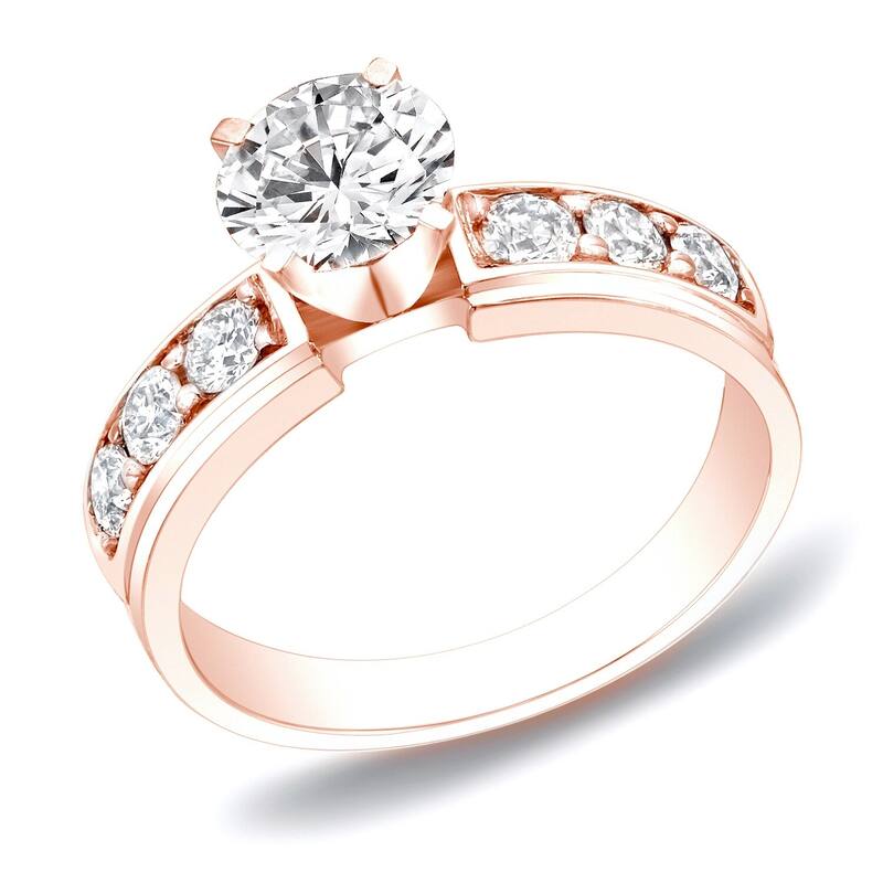 Auriya 14k Gold Classic Round Diamond Engagement Ring 1ct TW - Rose - 4