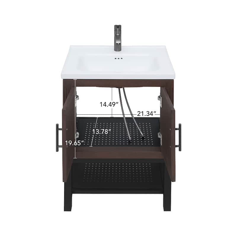 Roomfitters 24" Bathroom Vanity with Sink, Freestanding Storage Cabinet with 2 Doors and Open Shelf