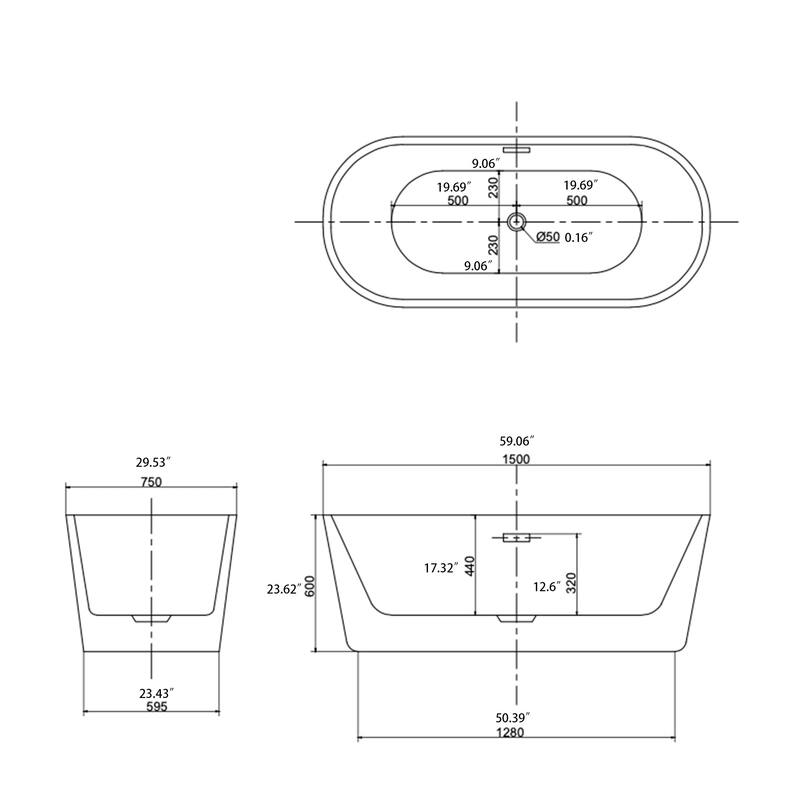 60"/63"/67" Acrylic Freestanding Soaking Bathtub in White with Drain