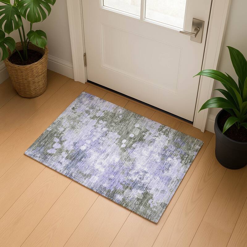Premium Washable Super Soft Abstract Contemporary Mayfield Rug - Lavender - 1'8" x 2'6"