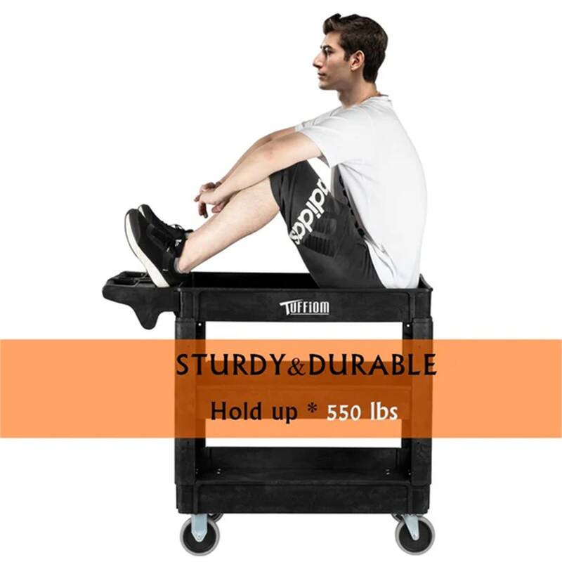 3 Tier Small 550lbs Capacity Shelf Plastic Utility Cart with Wheels Black - 40.7"D x 17.1"W x 33.5"H