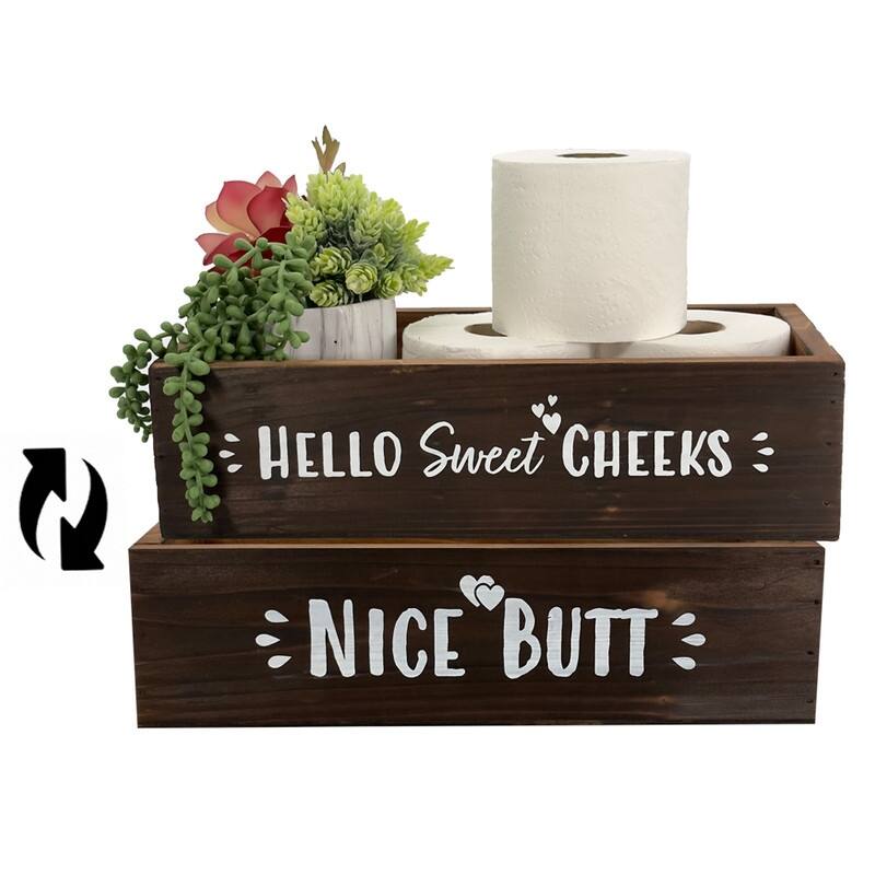 Hello Sweet Cheeks Wood Toilet Paper Holder, Farmhouse