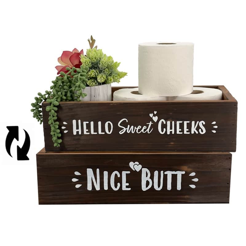 Hello Sweet Cheeks Wood Toilet Paper Holder, Farmhouse