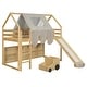 preview thumbnail 4 of 38, Twin Loft Bed with Play Tent, House Design, Slide & Ladder