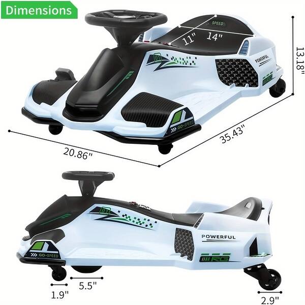 12V Ride-On Drift Car, 7ah 45W Electric Motor, Top Speed 5mph Variable Speed, USB, White