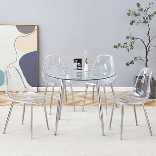 Tempered Glass Dining Table Set for 4, Modern 36" Round Table with 4 ...