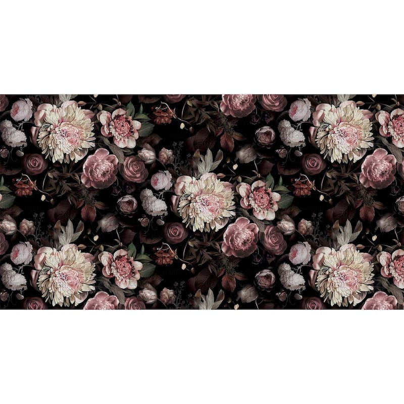Romantic Noir Floral Luxurious Blooms Wallpaper Mural - Pink - W:225" x H:118"