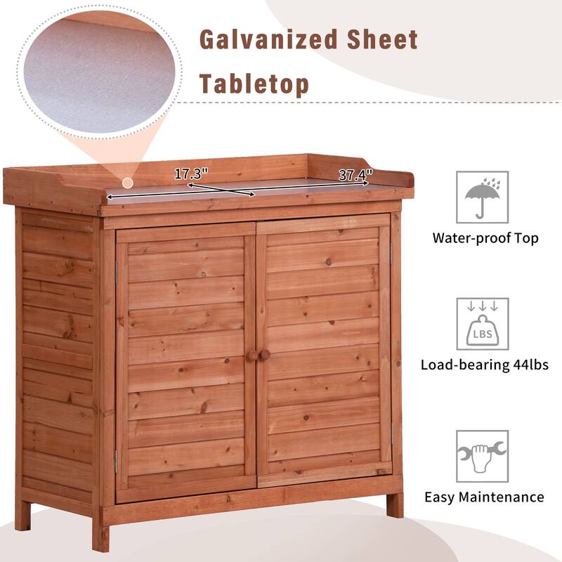 Outdoor 39" Potting Bench Table, Rustic Garden Wood Workstation Storage Cabinet Garden Shed with 2-Tier Shelves and Side Hook