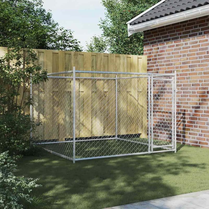 vidaXL Dog Cage Grey Galvanized Steel Durable Dog Cage