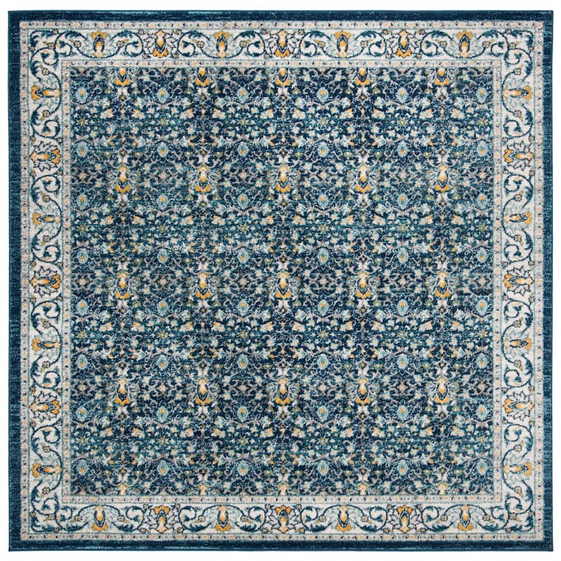 SAFAVIEH Madison Olka Vintage Boho Oriental Rug - 6'7" Square - Navy/Creme