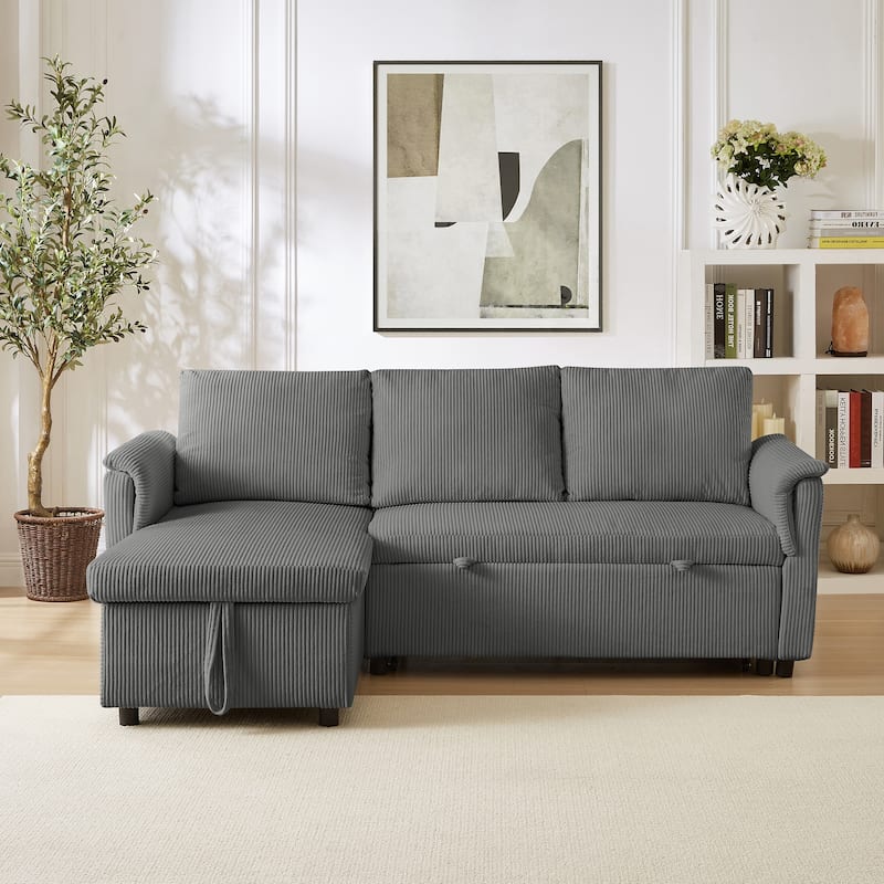 Modern 2-Seater Sofa L-Shaped Sleeper Sofa with 2 Pillows Storage Chaise and Adjustable Backrest, for Living Room, Gray