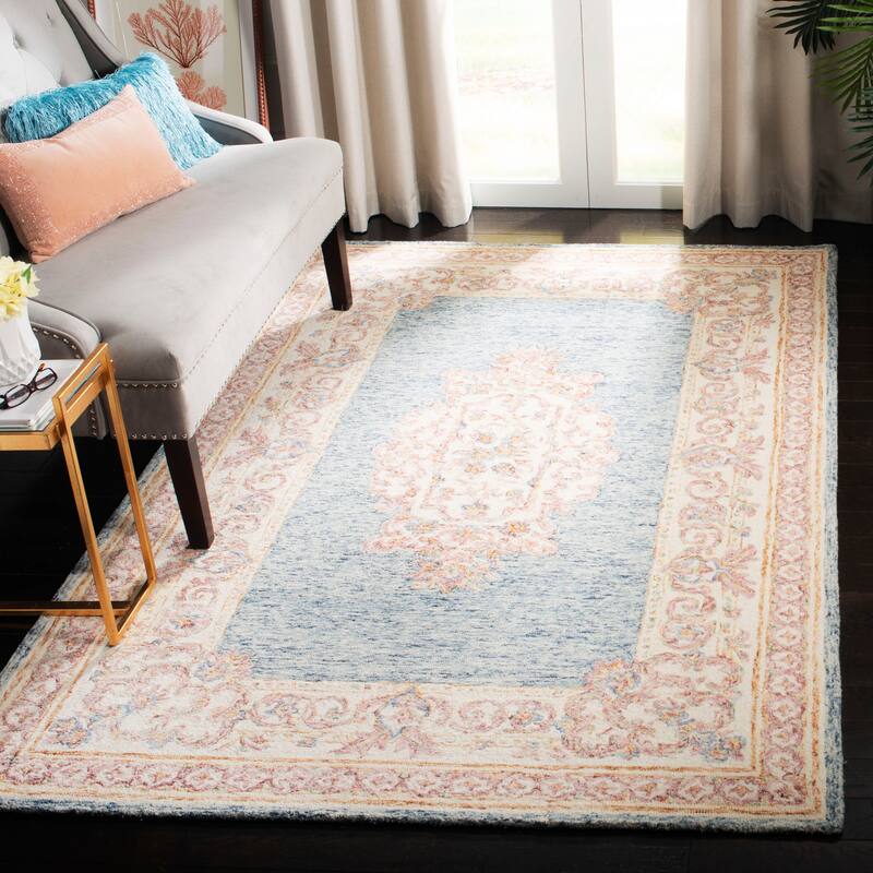SAFAVIEH Handmade Aubusson Kimiya Traditional Oriental Wool Rug - 8' x 10' - Blue/Pink