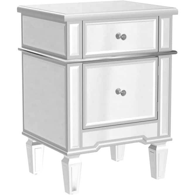 Silver Mirrored Nightstand with 1-Drawers & 1 Side Doors