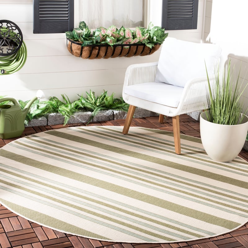 SAFAVIEH Courtyard Yulka Indoor/ Outdoor Waterproof Patio Backyard Rug - 6'7" Round - Beige/Green