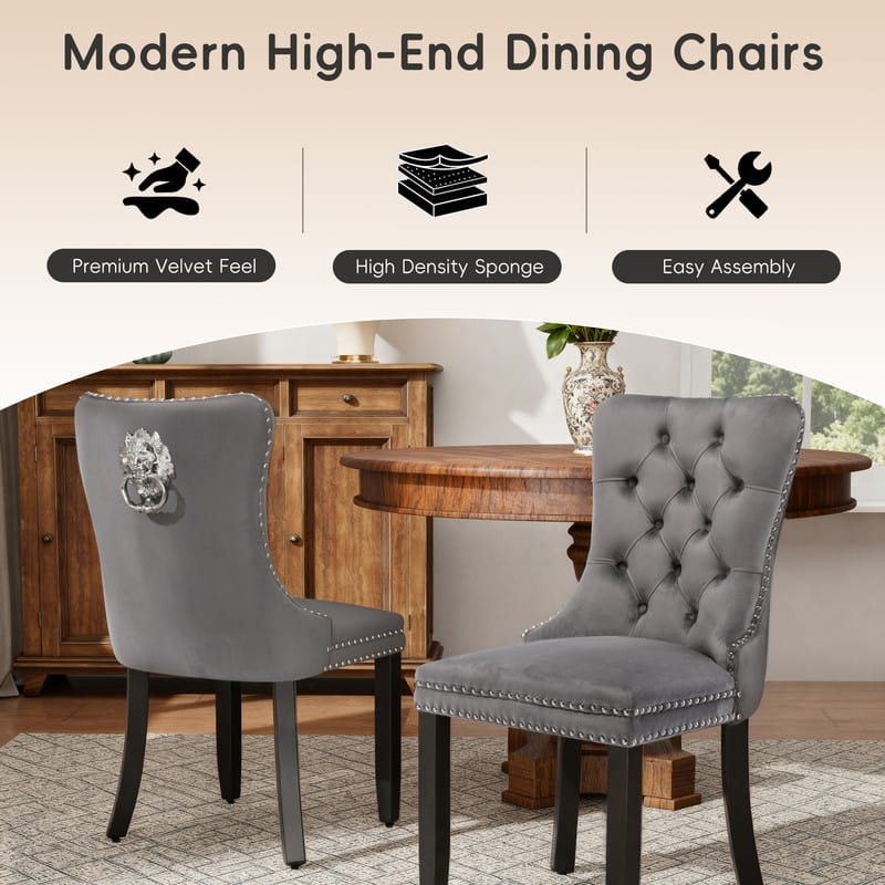 High-end Tufted Velvet Upholstered Nailhead Dining Chair Set of 6