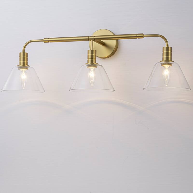 3-Light Transitional Gold Metal Glass Vanity Light for Bathroom - 3 Light