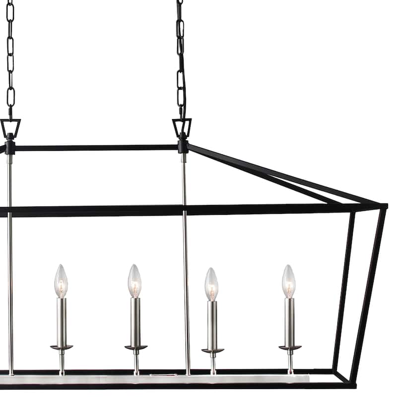 6 Light Caged Chandelier Black finish - 24.8"H x 49"W x 15"D