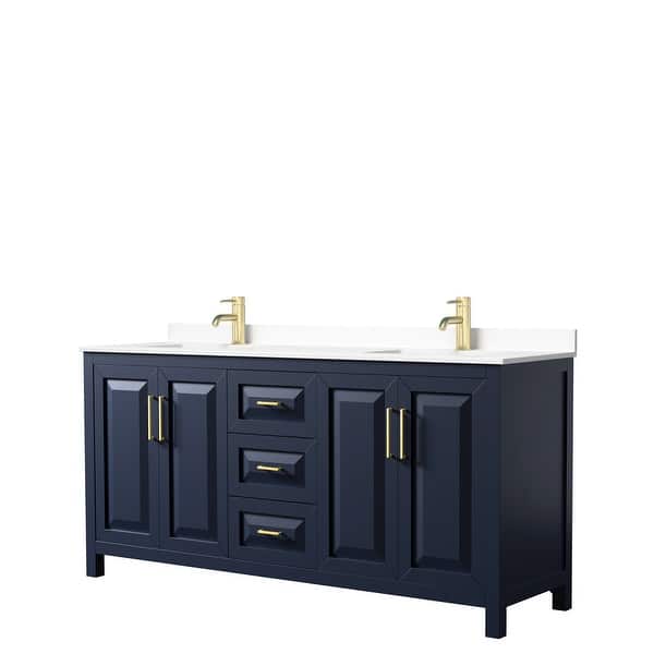 slide 1 of 69, Daria 72 Inch Double Vanity, Cultured Marble Top Dark Blue, Gold Trim, White Cultured Marble Top