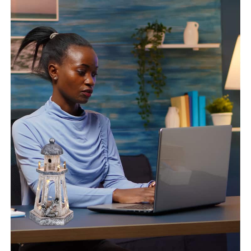 CoTa Global Silver Sea Nautical Wooden Lantern Lighthouse w/ LED Light - 8.8″Lx4.8″Wx4.3″H