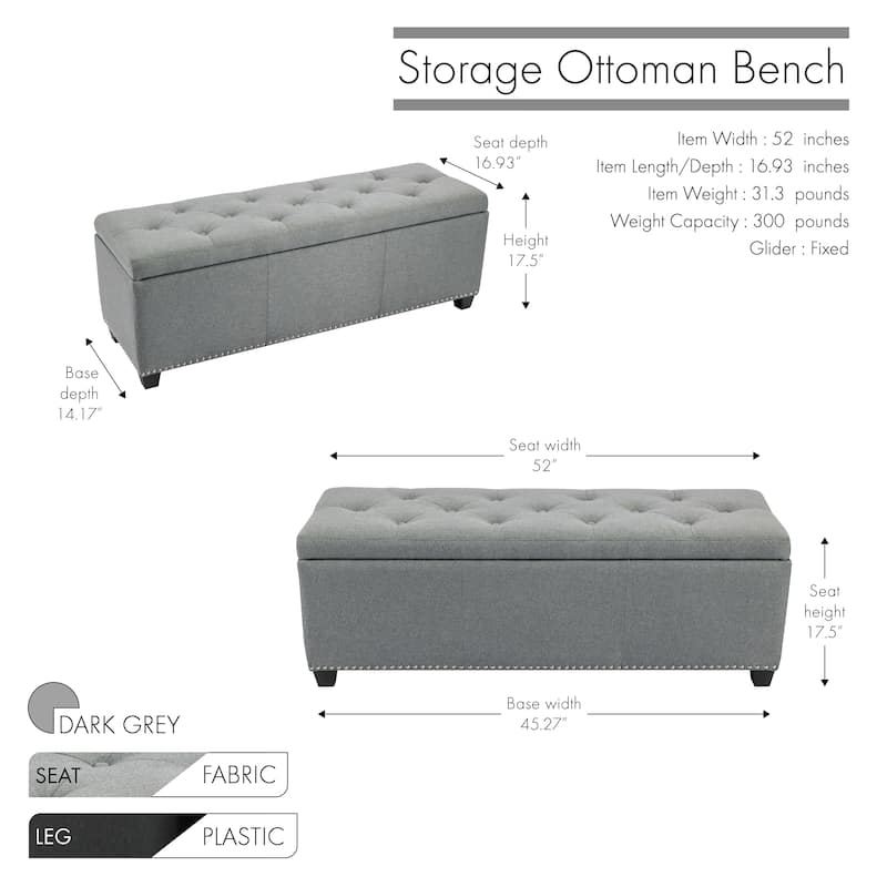 Porthos Home Hekla Fabric Upholstered Flip Top Storage Ottoman Bench