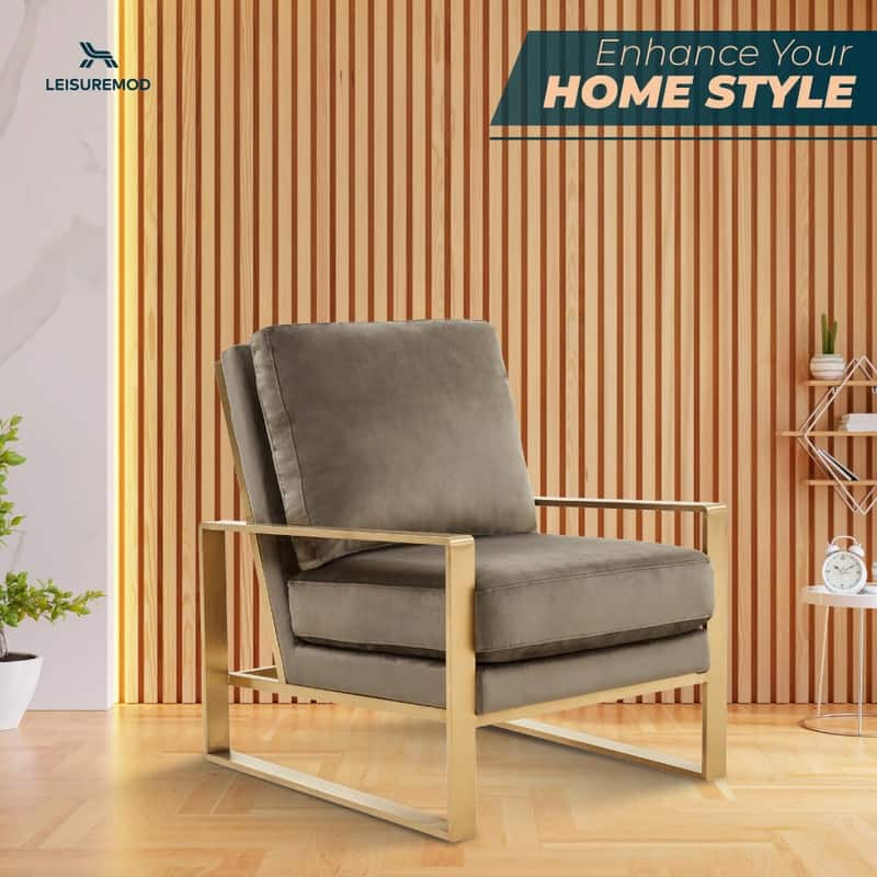 Jefferson Modern Velvet Accent Chair with Brushed Gold Frame, Removable Cushions, and Floor Protectors for Living Room or Office