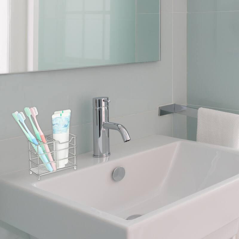 4 Slots 304 Stainless Steel Toothbrush Holder, Toothpaste Holder Stand, Bathroom Kitchen Accessories Organizer - Silver Tone