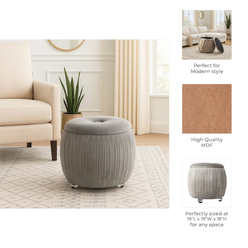 Backless Storage Stool with Velvet Upholstery