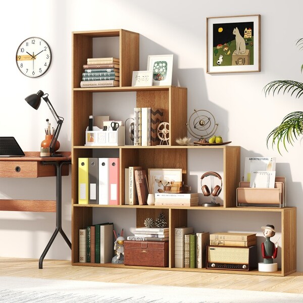 Engineered Wood Geometric Bookcase with 6 Cubes 4 Tier - 60