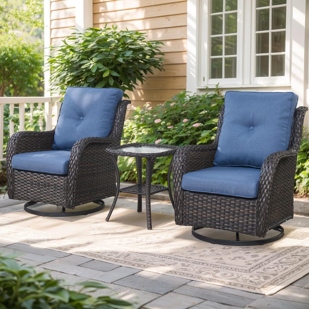 Outside Swivel Chairs with Cofee Table Brown-Blue - Brown