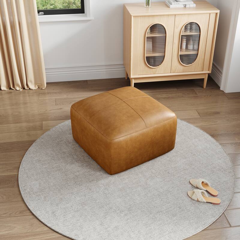Upholstered Genuine Leather Ottoman for Living Room and Bedroom