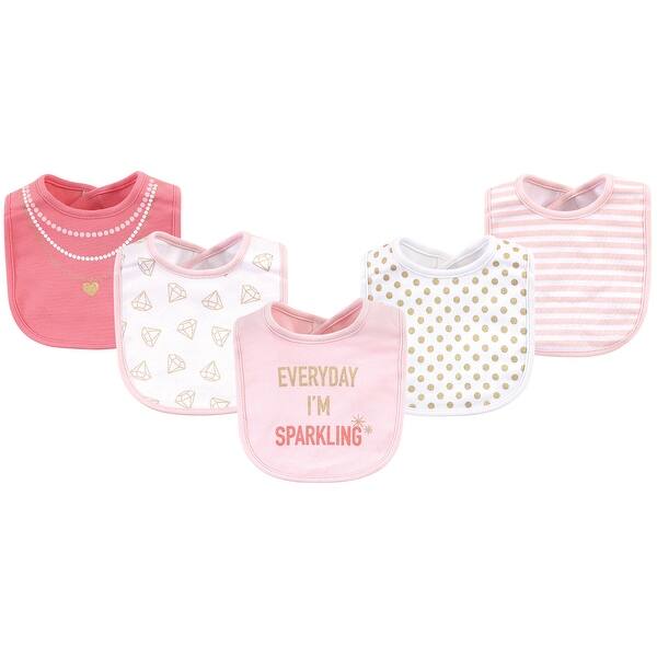 slide 1 of 1, Little Treasure Baby Girl Cotton Bibs 5pk, Sparkling, One Size - Sparkling - One Size One Size - Sparkling