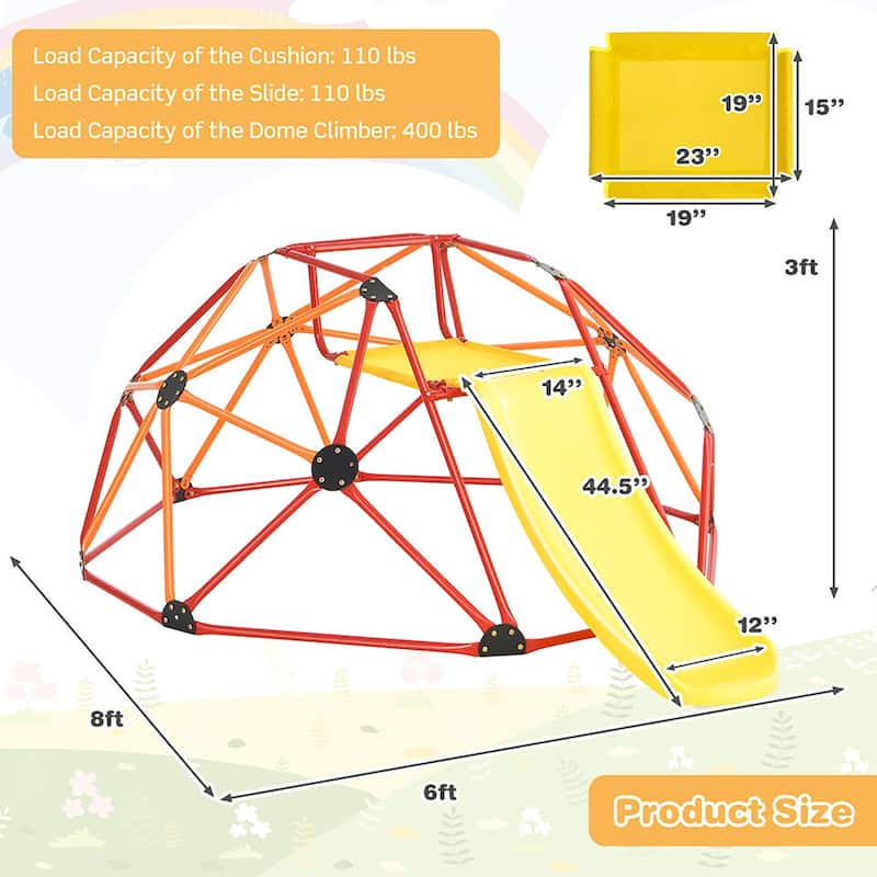 Gymax 8FT Climbing Dome w/ Slide Outdoor Kids Jungle Gym Dome Climber