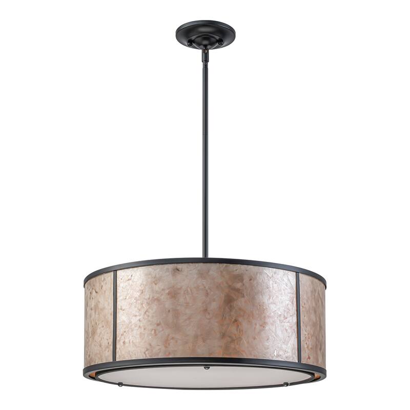 20" W and 8" W Rustic Matte Black Finish Tawny Mica Drum Pendant Light for Living Room & Bedroom