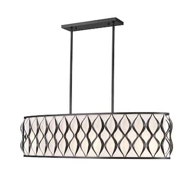 Harden by Z-Lite 10 Light Linear Chandelier in Matte Black with White Fabric Shade - Matte Black