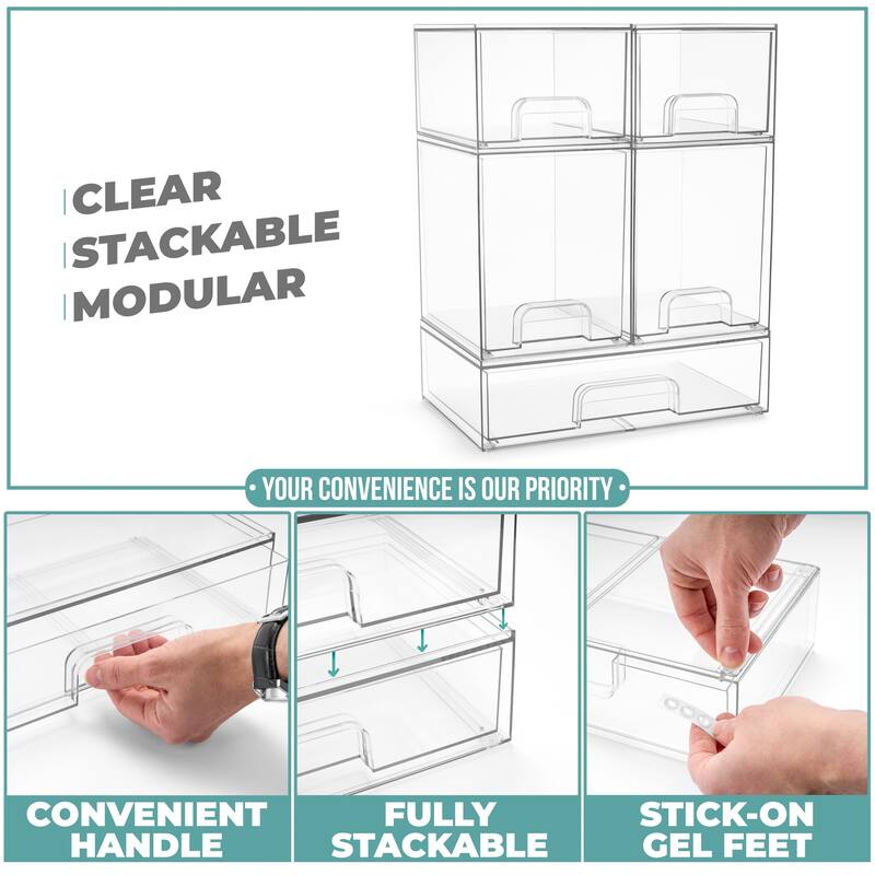 Sorbus Stackable Acrylic Storage Drawers, Clear Plastic Organizer Bins for Countertop Organization